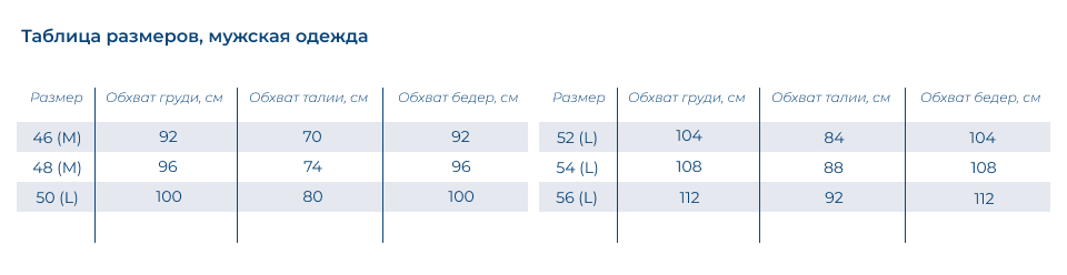 Таблица размеров_муж_Dr Nice