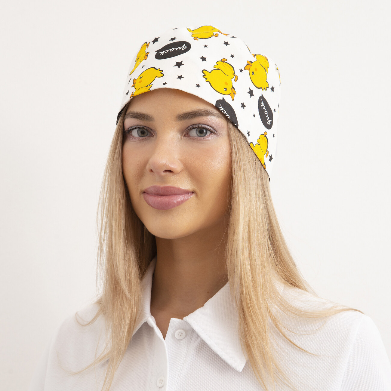 Шапочка медицинская, принт "Уточки", белая