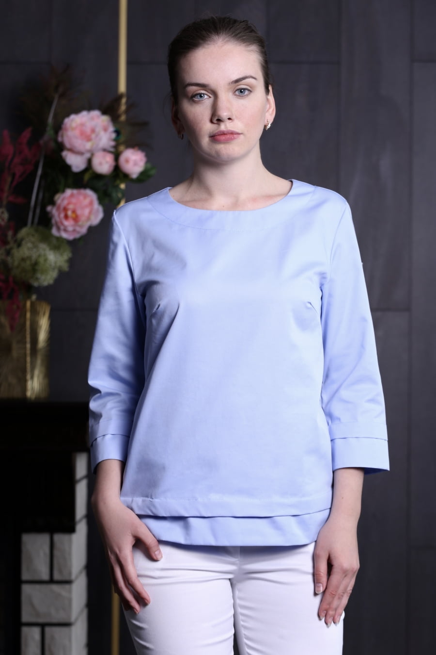 Блуза женская «Лодочка», голубой, 46