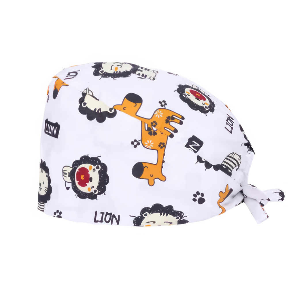 Шапочка медицинская, принт "Лев", белый