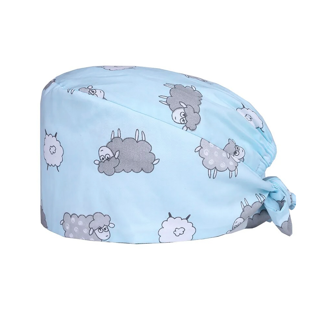 Шапочка медицинская, принт "Барашки", голубой