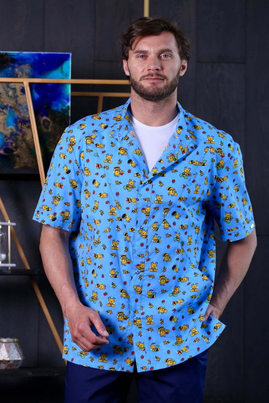 Блуза мужская «Педиатр», мишки, 46