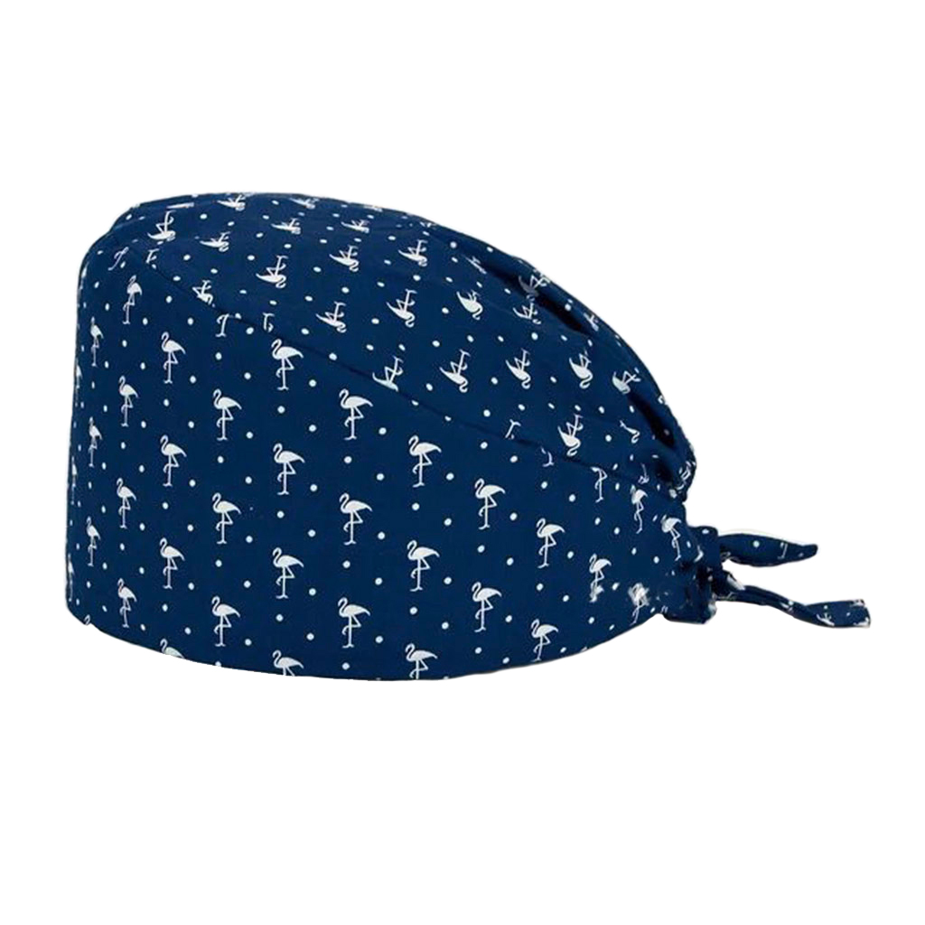 Шапочка медицинская, принт "Фламинго", синий