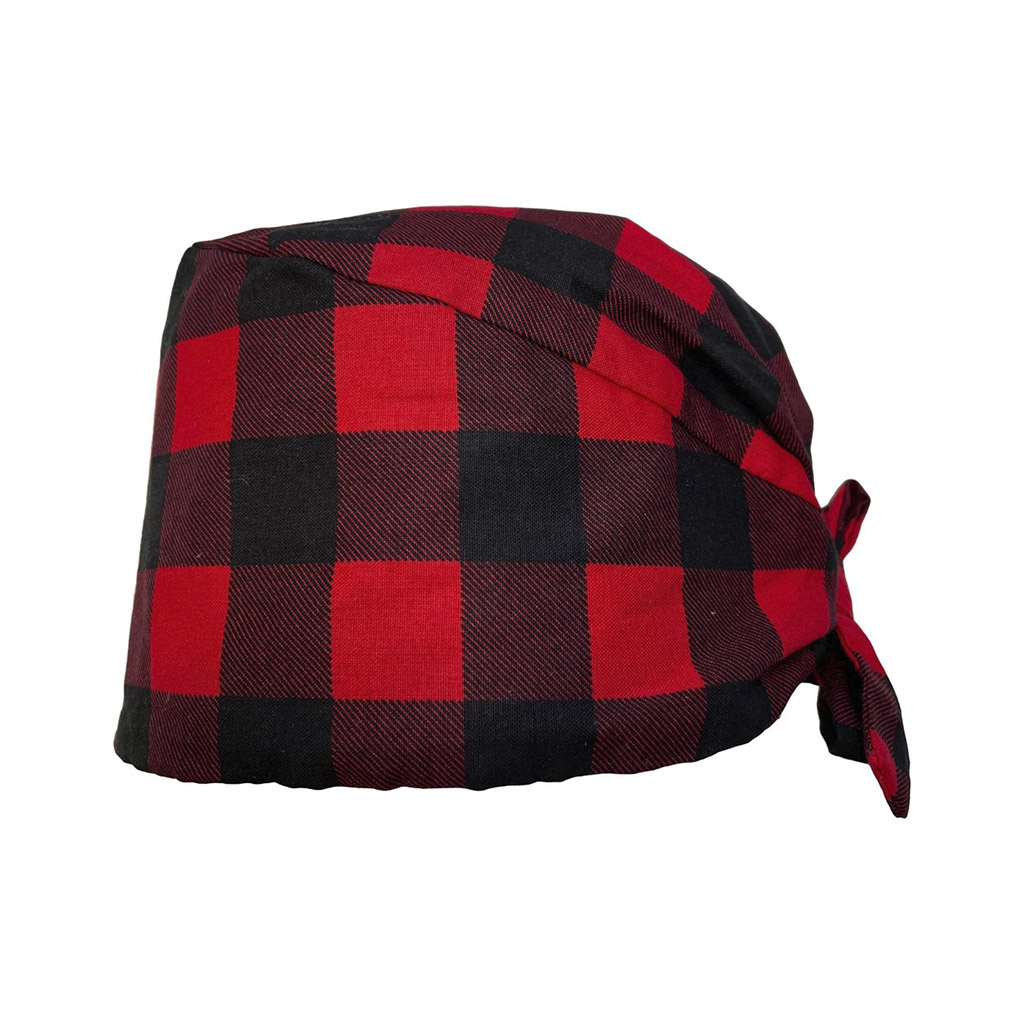 Шапочка медицинская, принт "В клетку", красный