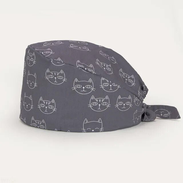 Шапочка медицинская, принт "Коты", серый