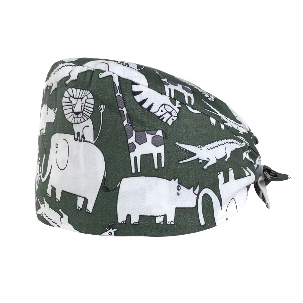 Шапочка медицинская, принт "Животные", зеленый