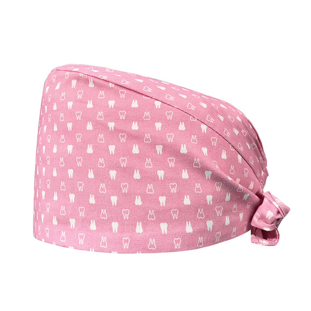 Шапочка медицинская, принт "Зубы", розовая