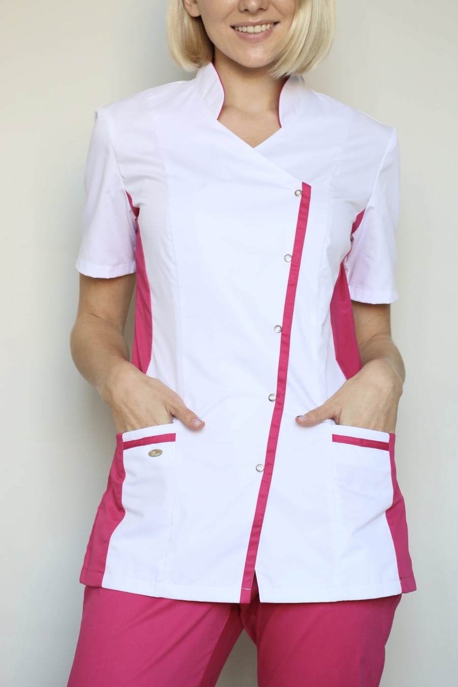 Блуза женская «Венеция», белый/фуксия, 48