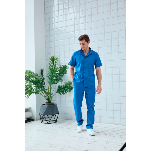 Рубашка мужская Dr. Nice, со стойкой, с коротким рукавом, голубой, 50