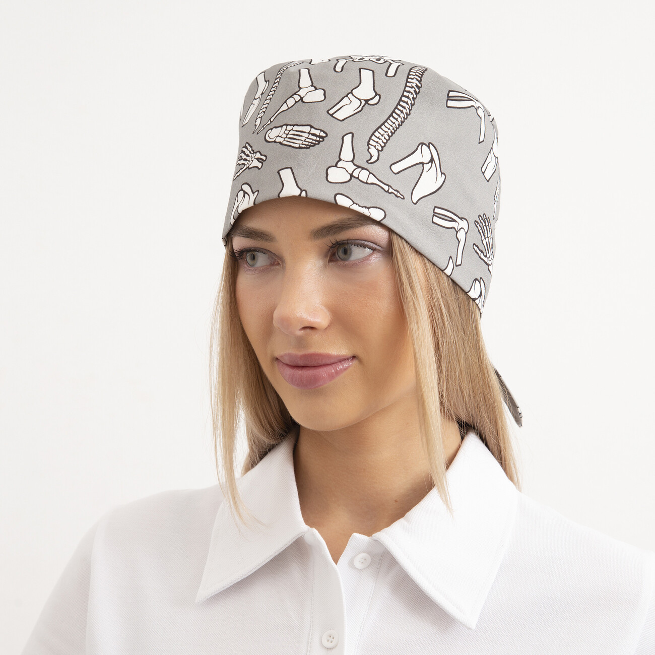 Шапочка медицинская, принт "Кости", серый