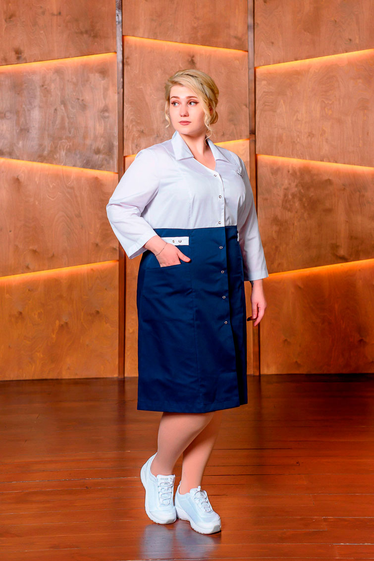 Халат женский «Медика», белый/синий, 46