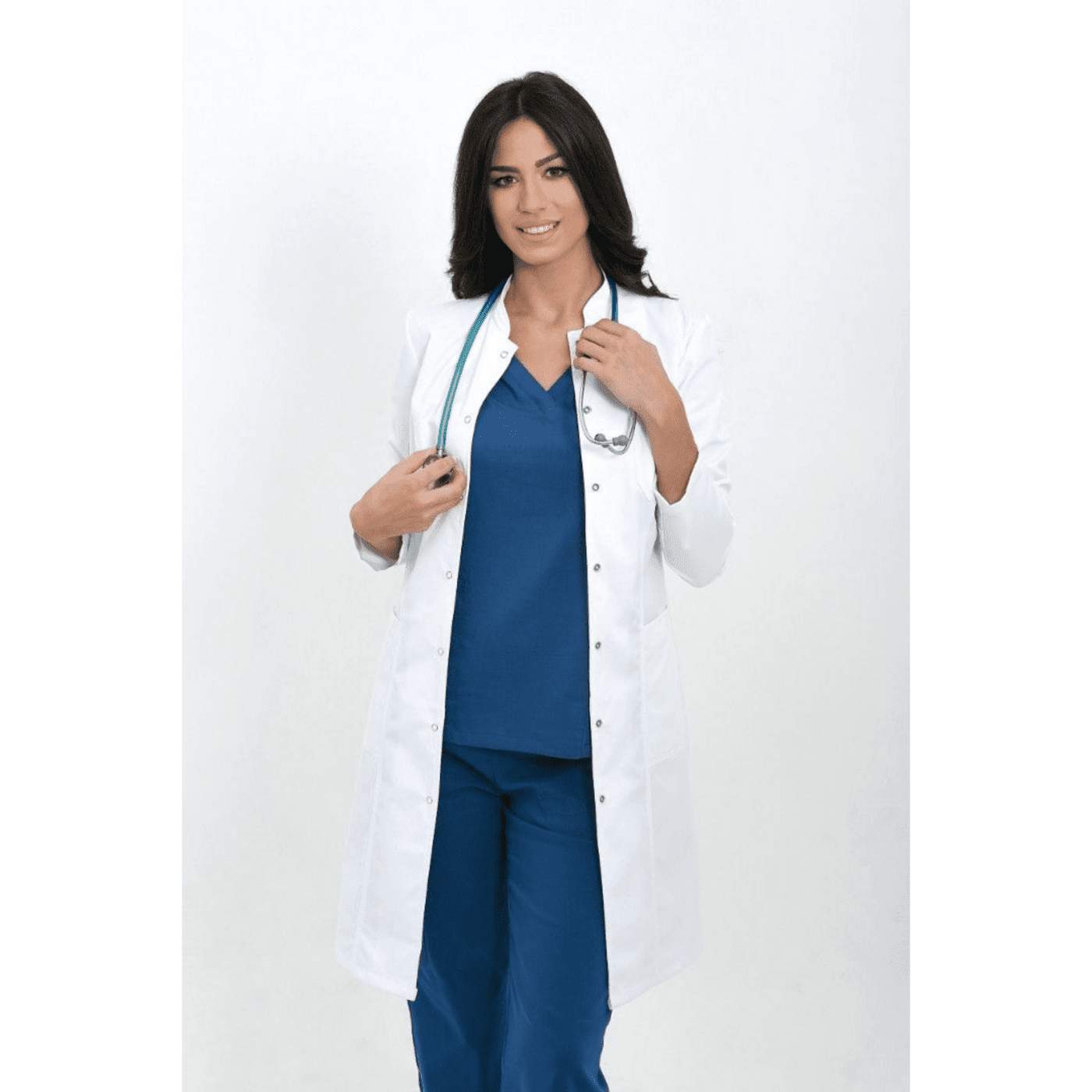 Халат женский BS813 на кнопках, белый, 50