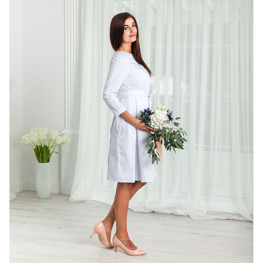 Халат-платье с запахом сзади, белый, 44