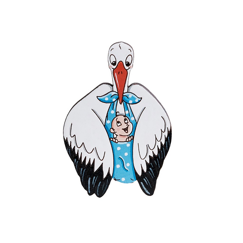 Значок "Аист с малышом", голубая пеленка