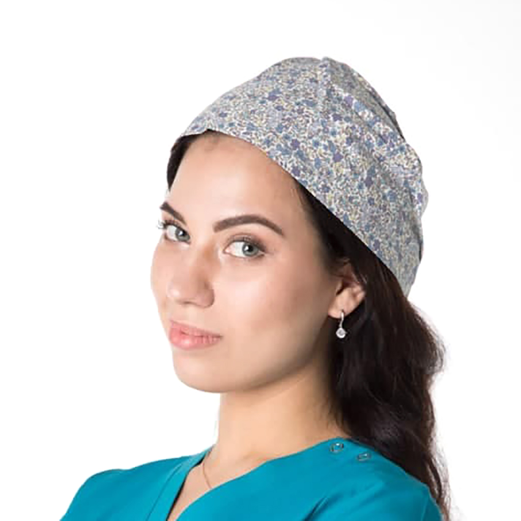 Шапочка на завязках, сиреневый с цветочным принтом