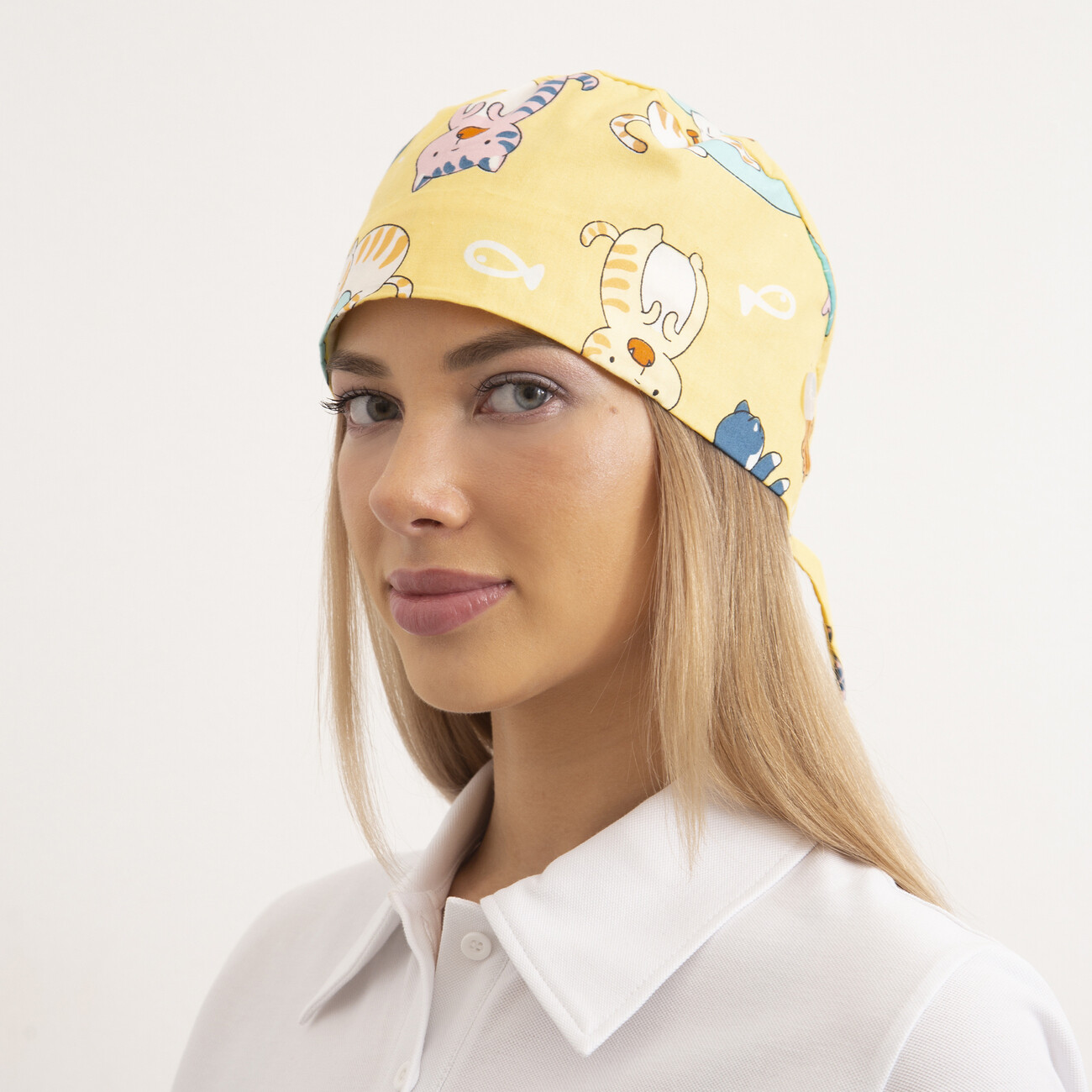 Шапочка медицинская, принт "Ленивые котята", оранжевый