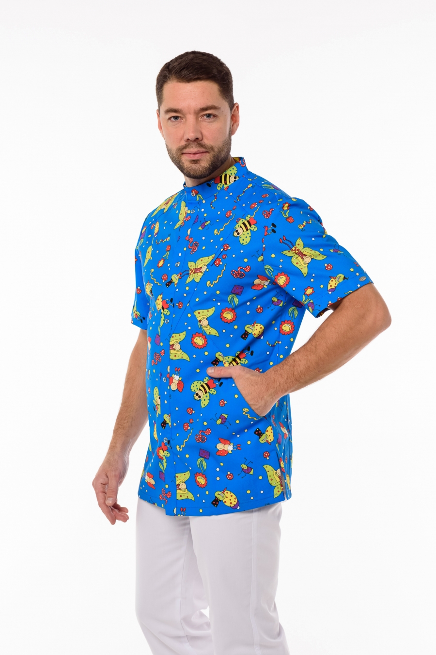 Блуза мужская «Педиатр М», васильковый принт, 56