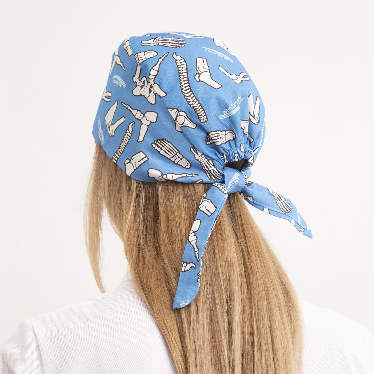 Шапочка медицинская, принт "Кости", голубой
