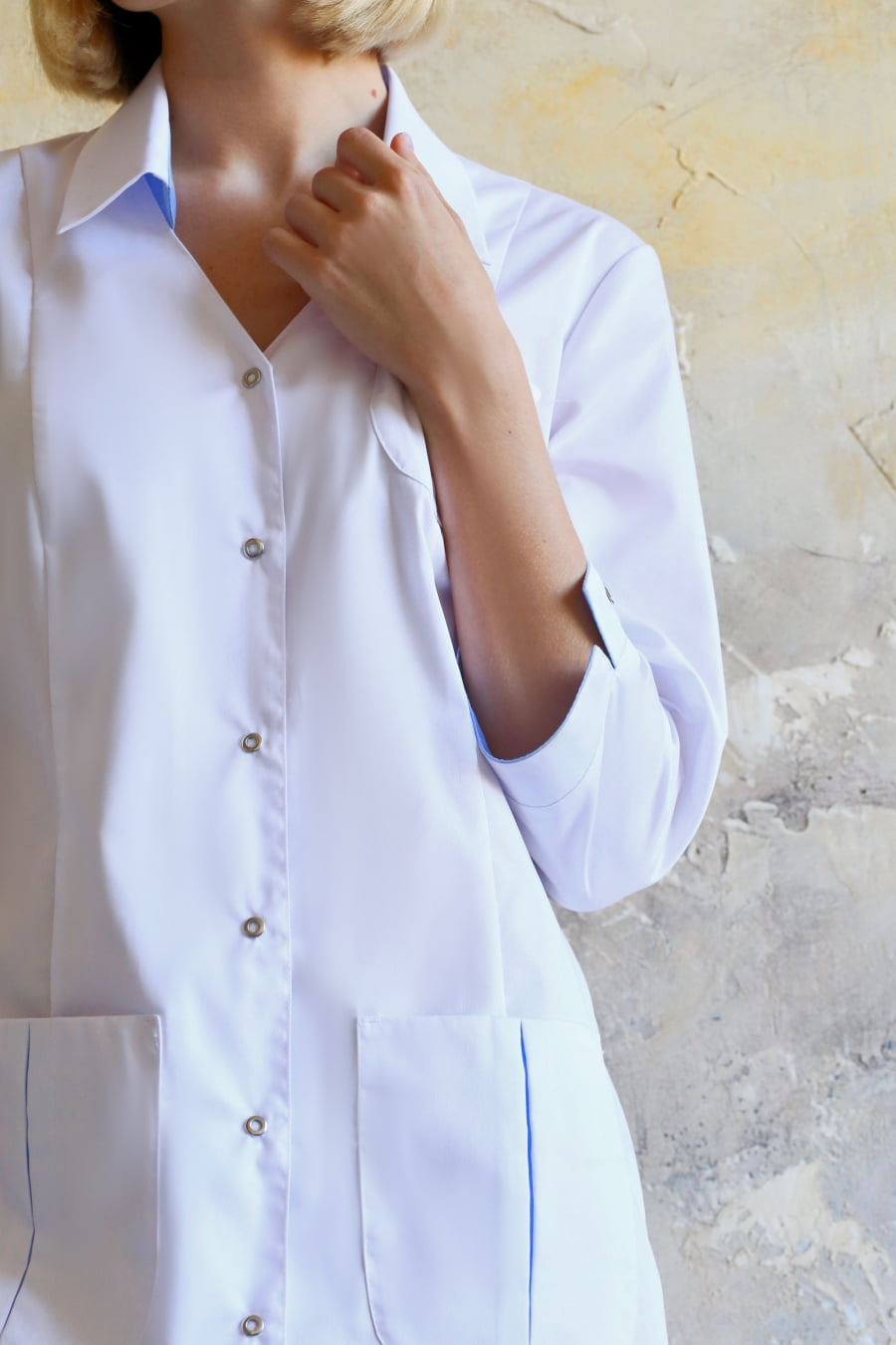 Халат женский «Соната», белый с голубым, 40