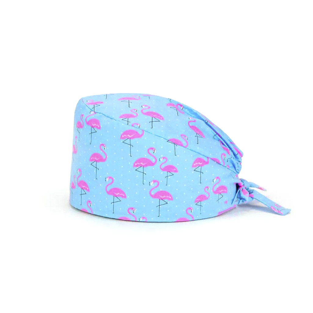 Шапочка медицинская, принт "Фламинго", голубой