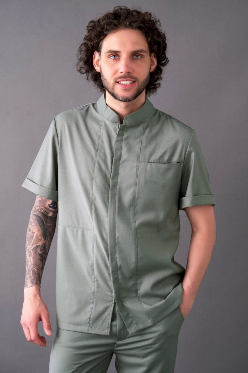 Рубашка мужская на молнии Тезис TZ700, оливковый, 56