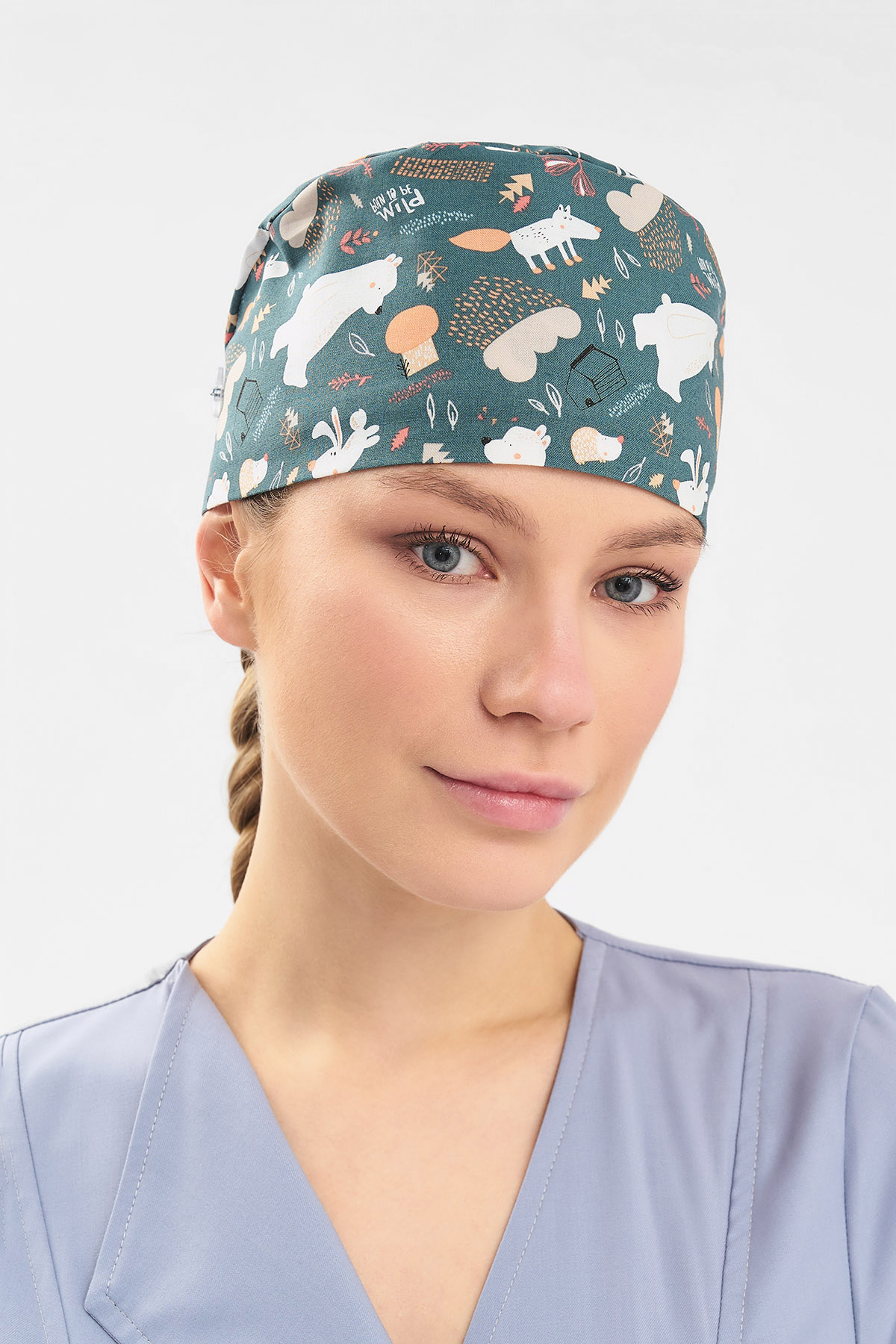 Шапочка медицинская Тезис TZ002, принт "Дикие звери", зеленый