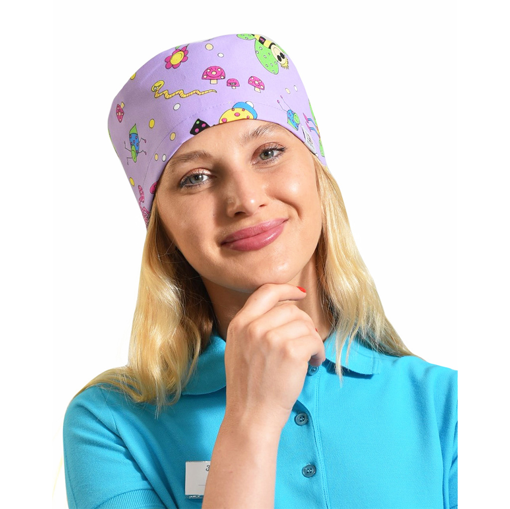 Колпак медицинский «Хэппи», с рисунком, сиреневый фон