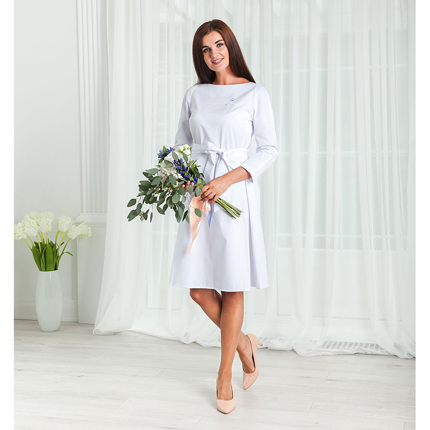 Халат-платье с запахом сзади, белый, 44