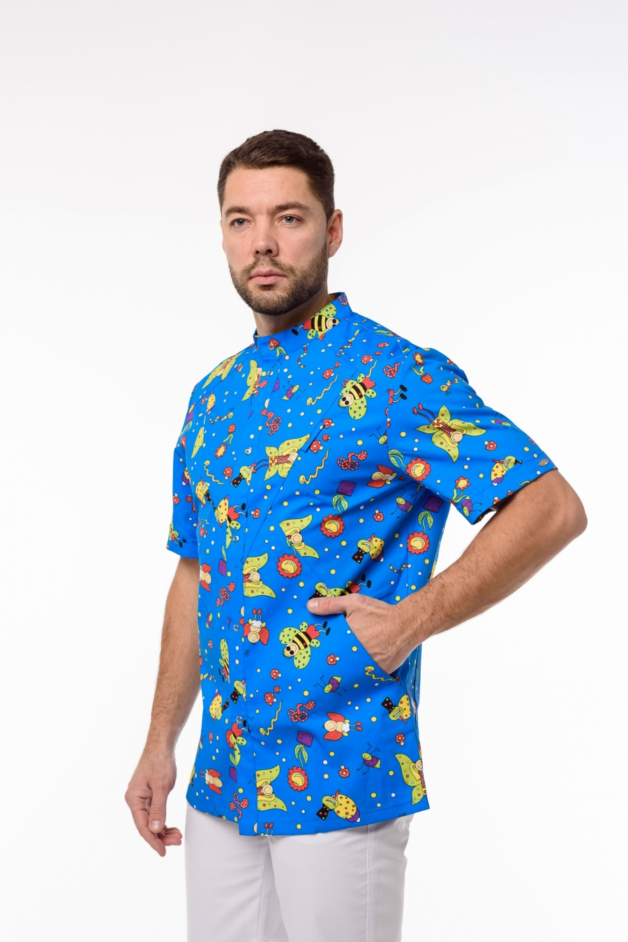 Блуза мужская «Педиатр М», васильковый принт, 56