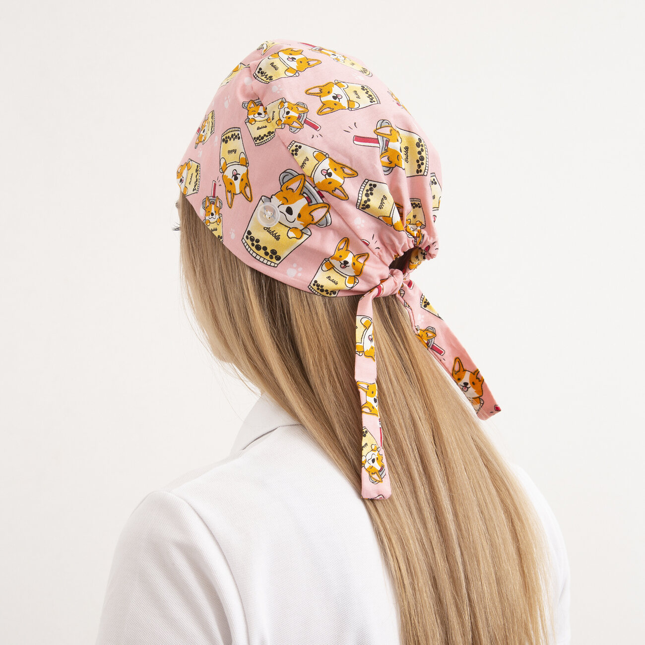 Шапочка медицинская, принт "Корги", розовый