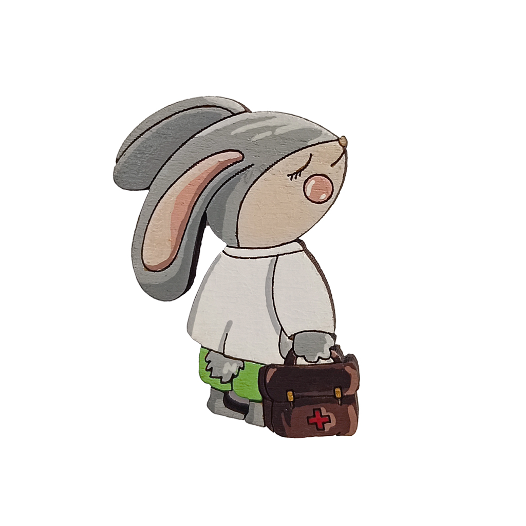 Значок "Зайка с портфелем", зеленый