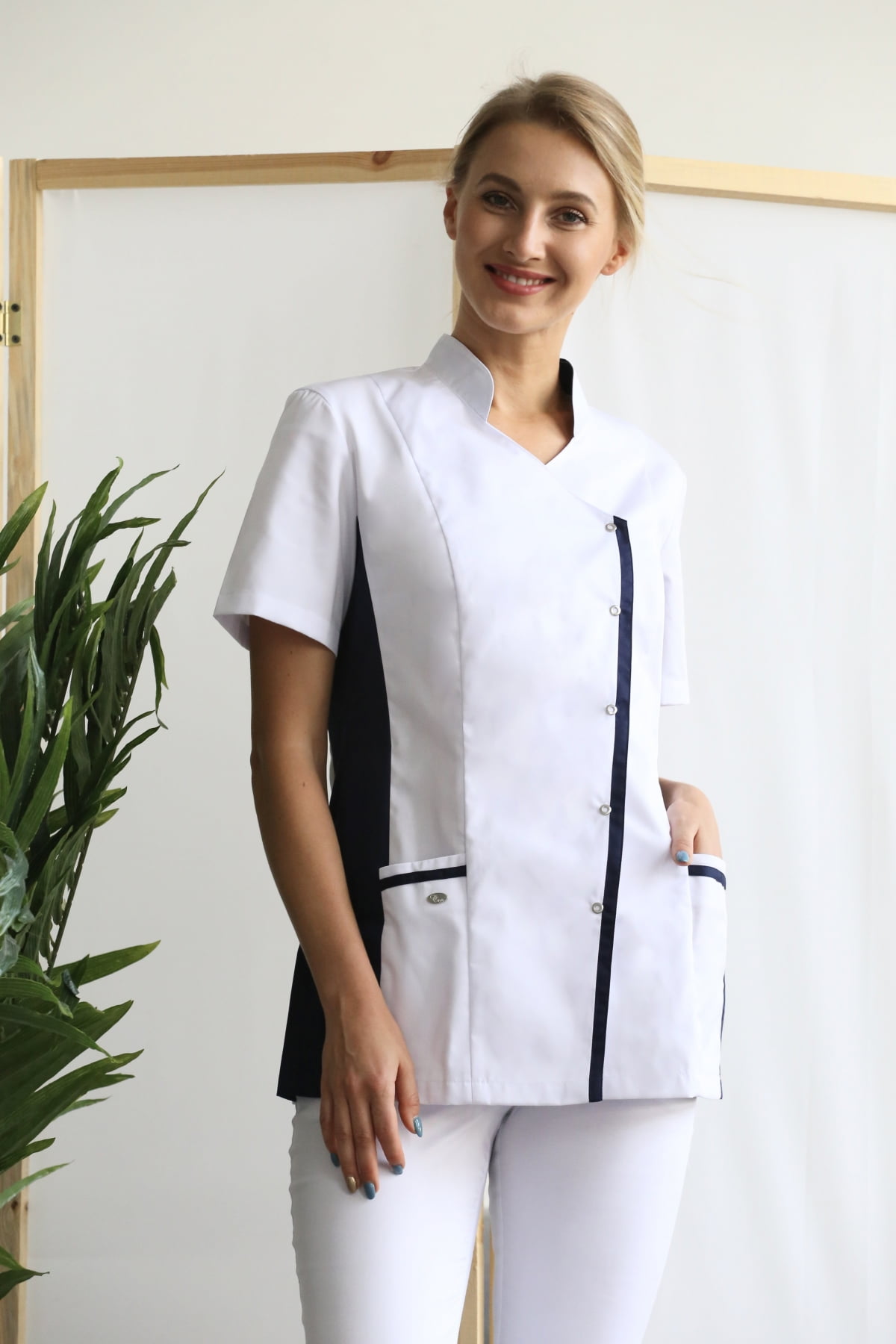 Блуза женская «Венеция», белый/темно-синий, 56