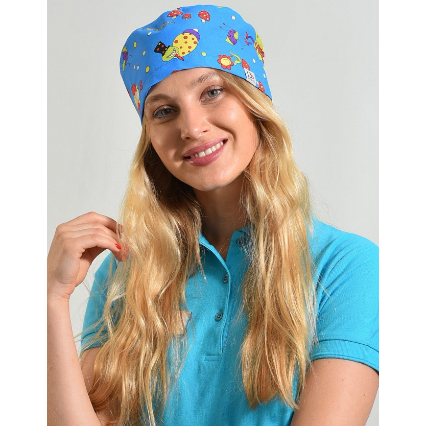 Колпак медицинский «Хэппи», с рисунком, синий фон