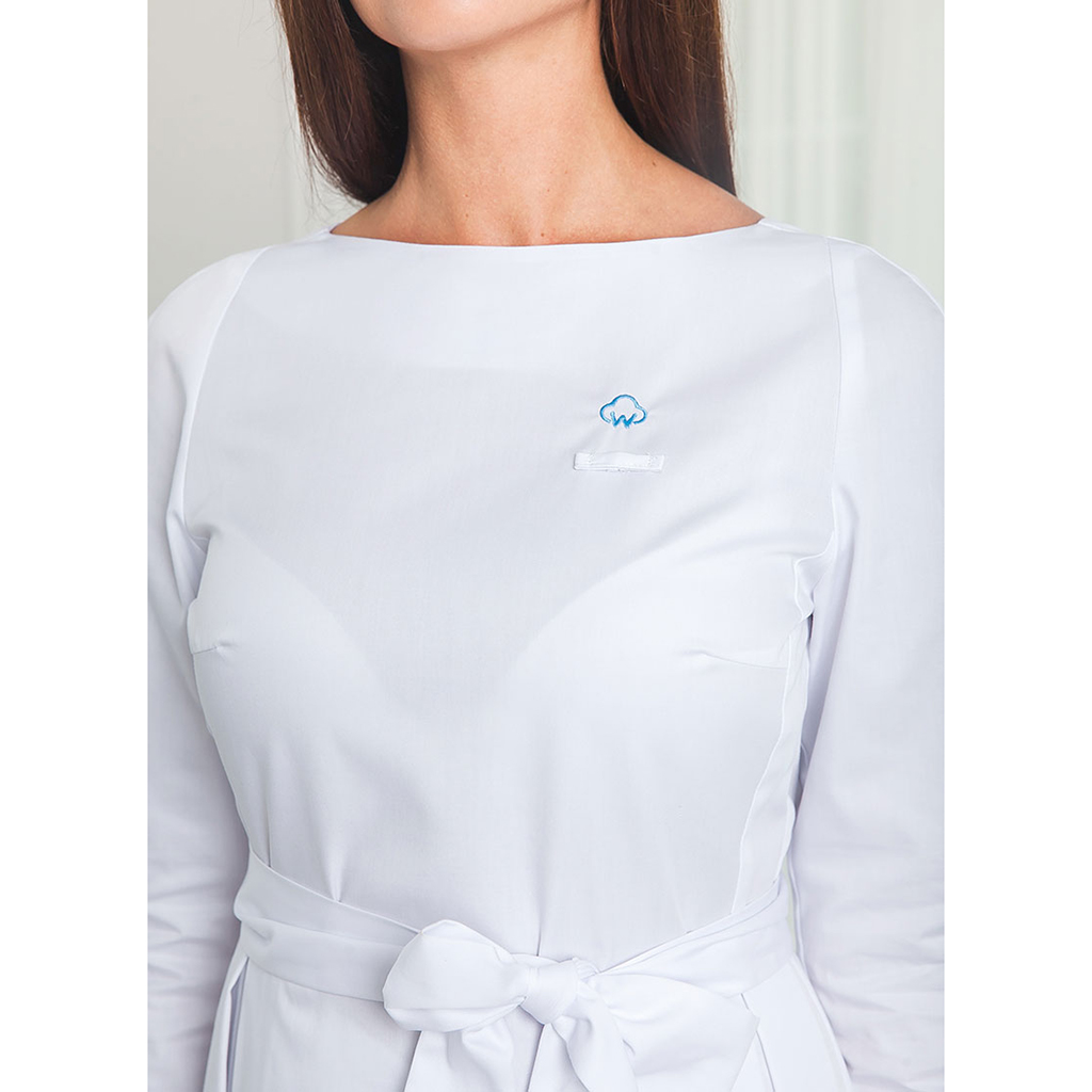 Халат-платье с запахом сзади, белый, 44