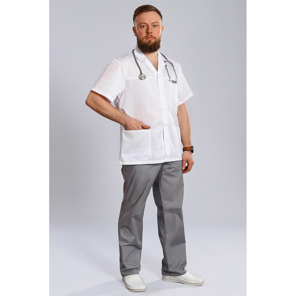 Костюм медицинский мужской, белый/серый, 58