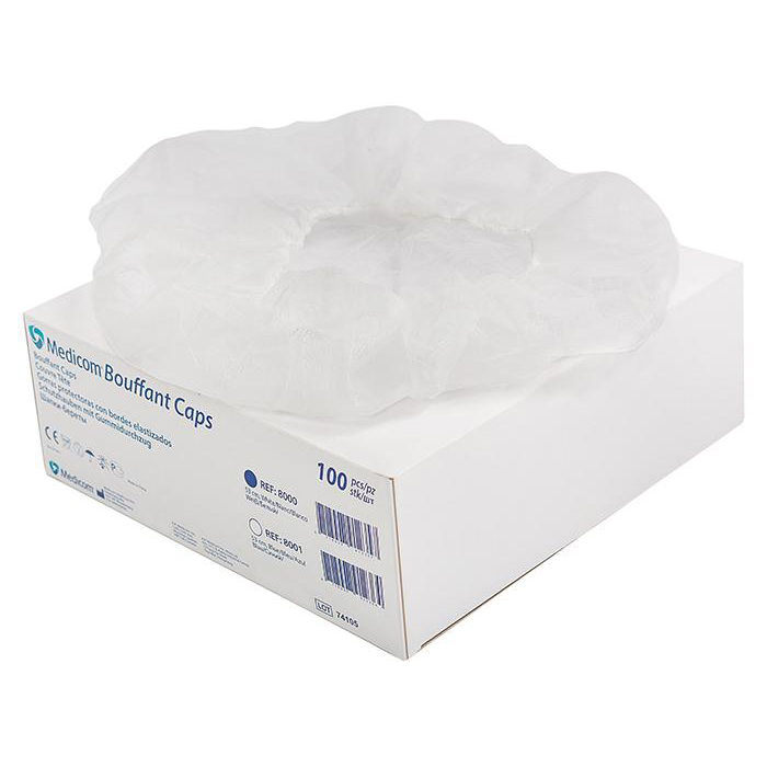 Bouffant Caps - шапочка-шарлотка, белая, 100 шт