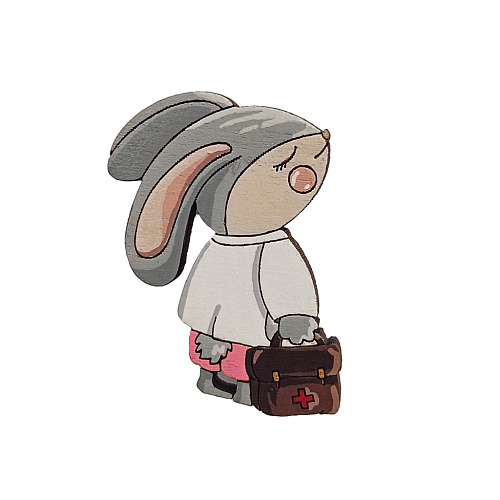 Значок "Зайка с портфелем", розовый