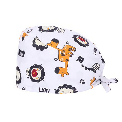 Шапочка медицинская, принт "Лев", белый