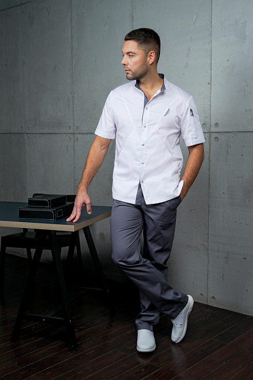 Блуза мужская «Алекс», белая/графит, 52