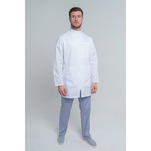 Халат медицинский мужской на молнии, белый, 52