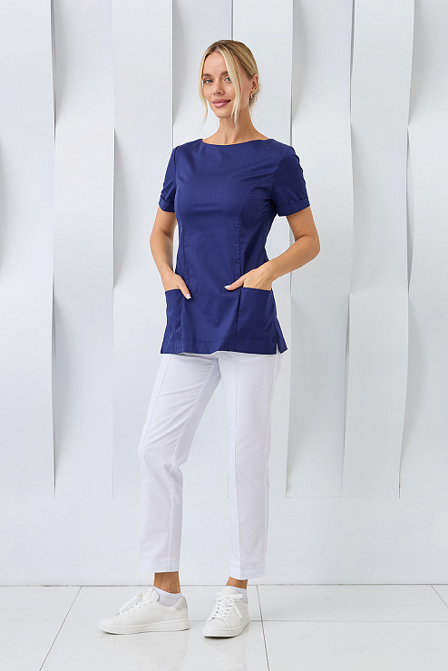 Туника женская Dr. Nice с молнией сзади, короткий рукав, синий, 52