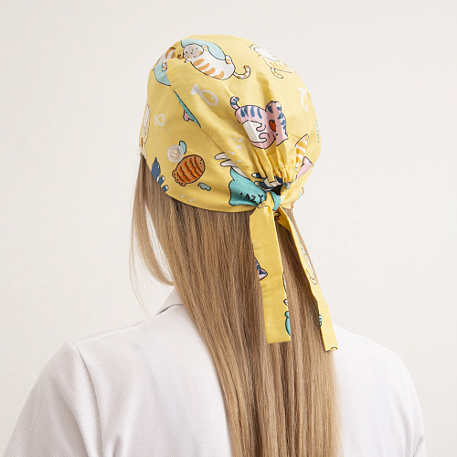 Шапочка медицинская, принт "Ленивые котята", оранжевый