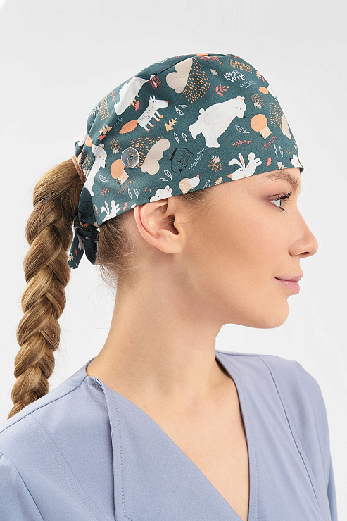 Шапочка медицинская Тезис TZ002, принт "Дикие звери", зеленый