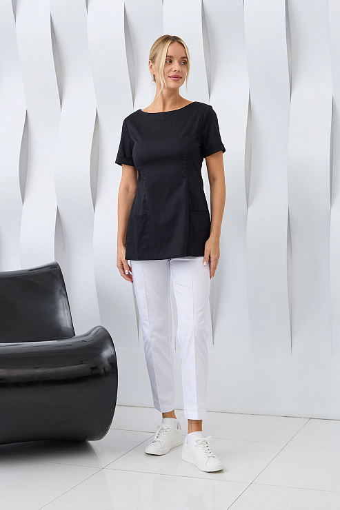 Туника женская Dr. Nice с молнией сзади, короткий рукав, черный, 46