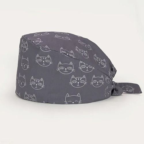 Шапочка медицинская, принт "Коты", серый