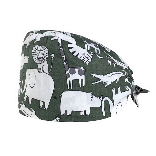 Шапочка медицинская, принт "Животные", зеленый