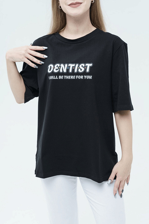 Футболка женская Тезис, принт "Dentist", черный, 46-48