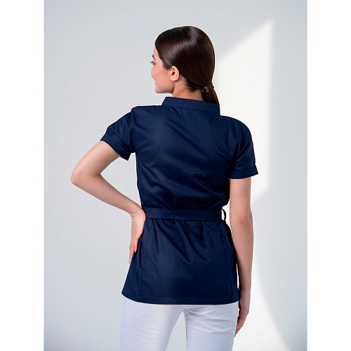 Туника женская на кнопках с поясом, синий, 50
