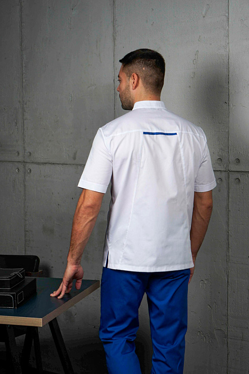 Блуза мужская «Алекс», белая с васильком, 52