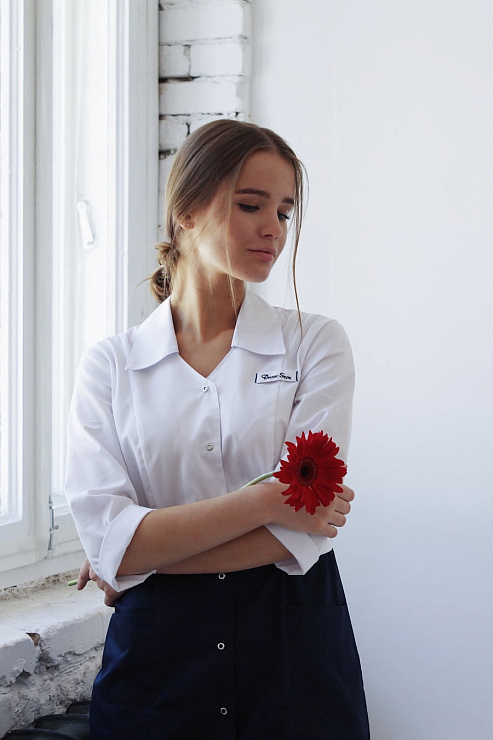 Халат женский «Медика», белый/синий, 52